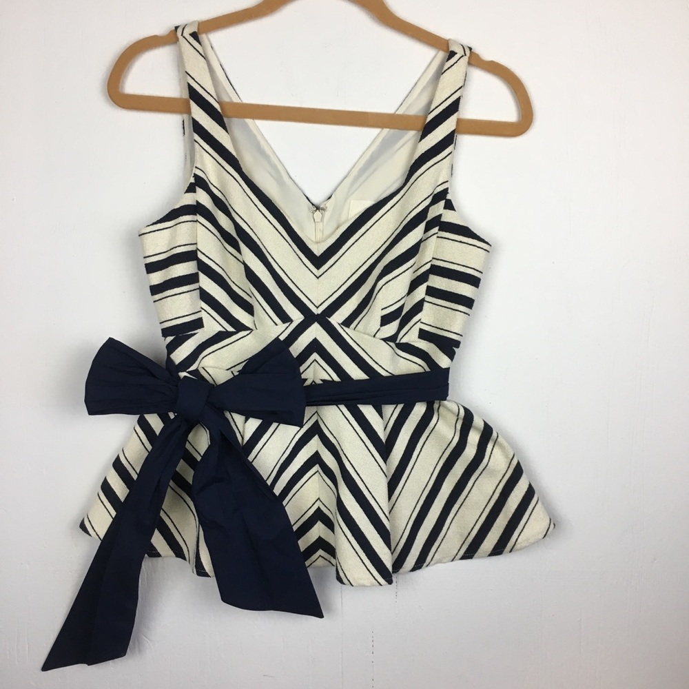 Anthropologie Maeve Mitered Stripe Peplum Top - Picture 1 of 6